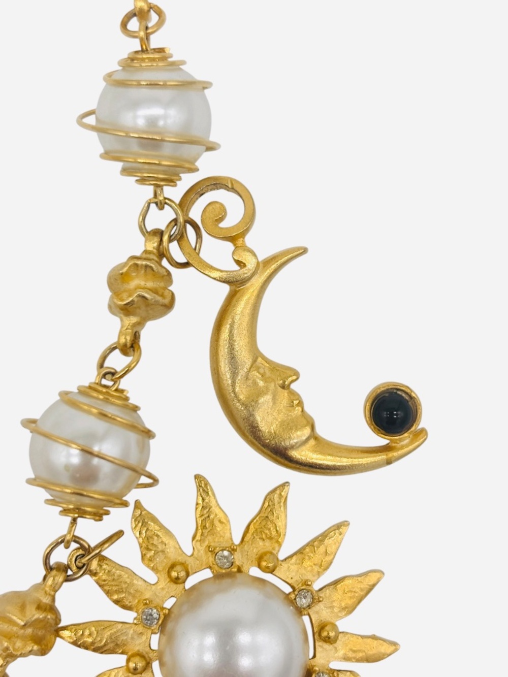 Signed Craft Vintage 80s Matte Gold Sun, Moon and Stars Celestial Charm Necklace - Picture 5 of 9